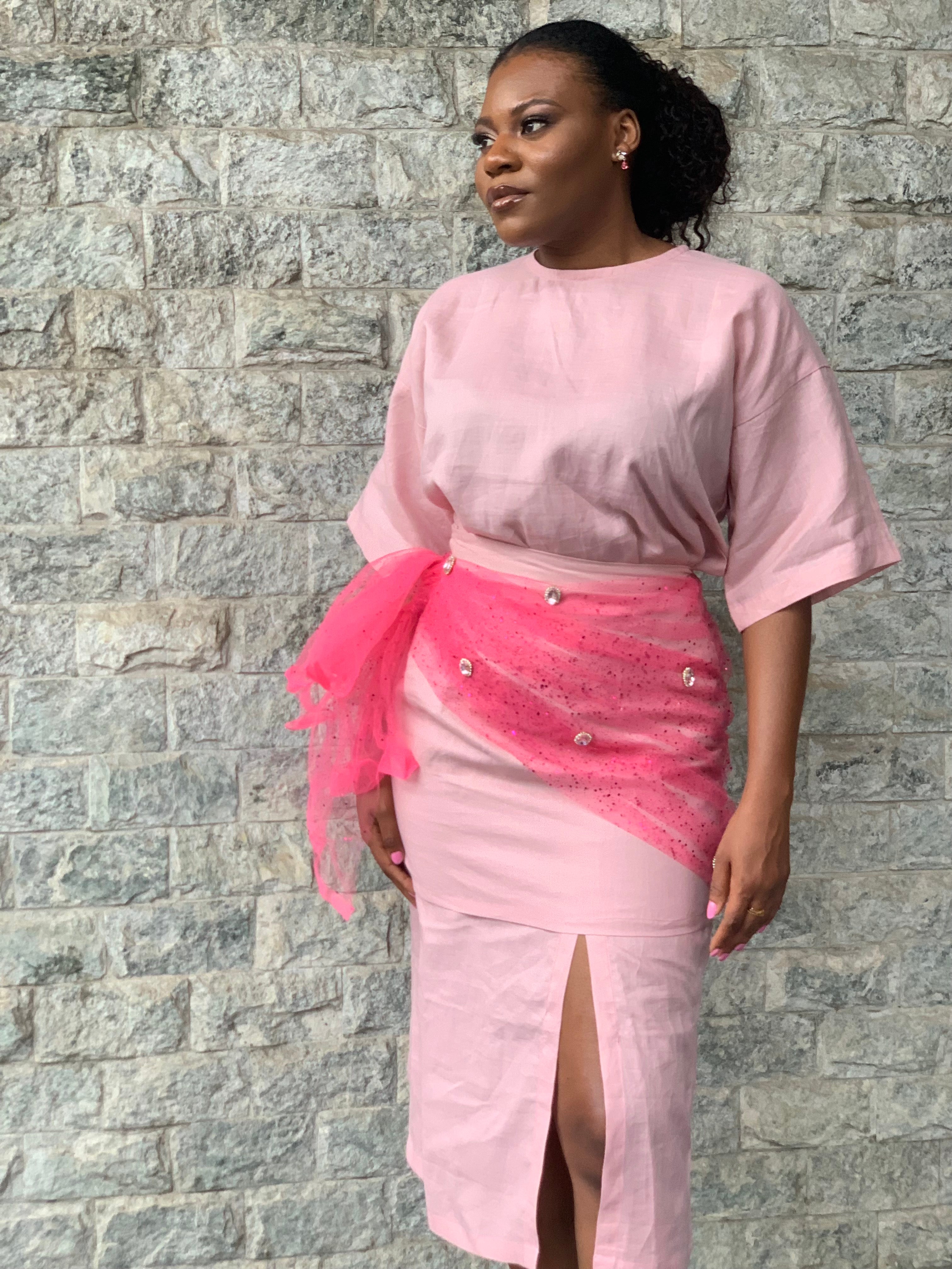 Soft Pink Ruffle Blouse with Skirt – adaaraofficial