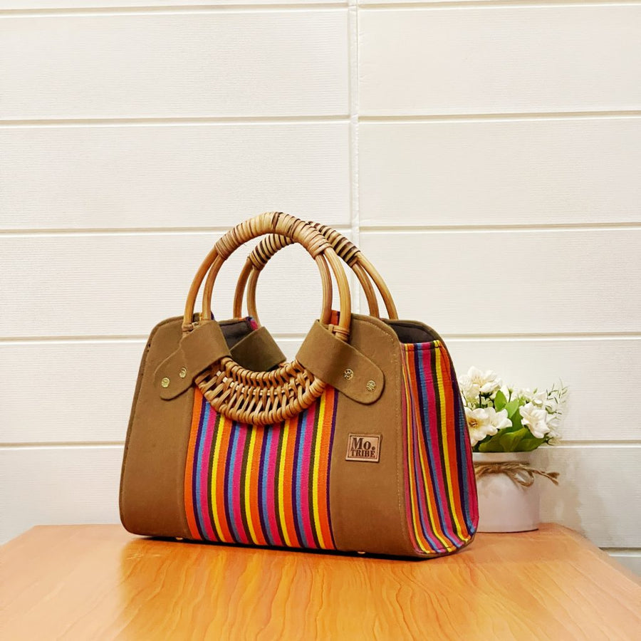 Nasika Batakari Bag Made with Handwoven fabric Fugu, Top Zipper closure, and inner side pocket