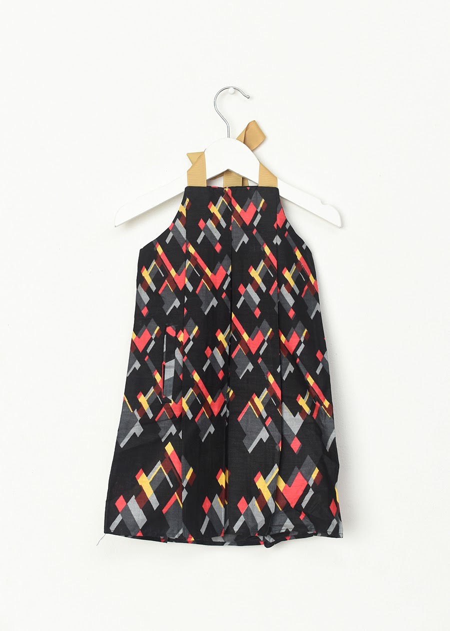 Aimas Litzia Print pleated halter style dress with ribbon tie detail