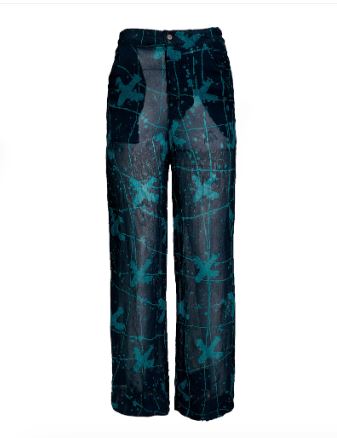 Bloke Airplane batik trousers with  coconut shell buttons