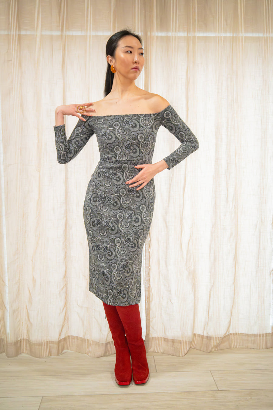 Kahindo Juba Midi Dress in grey color