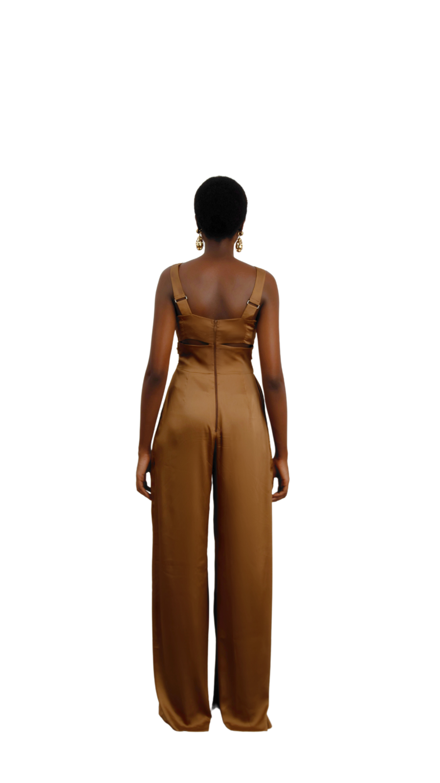 Domina by Michelle Brass Sleeveless Jumpsuit with Exposed zip at centre back