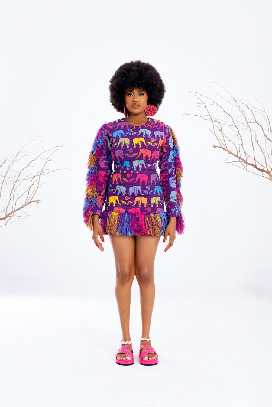 Atuche Enyi shredded dress with bold shredded details on the sleeves