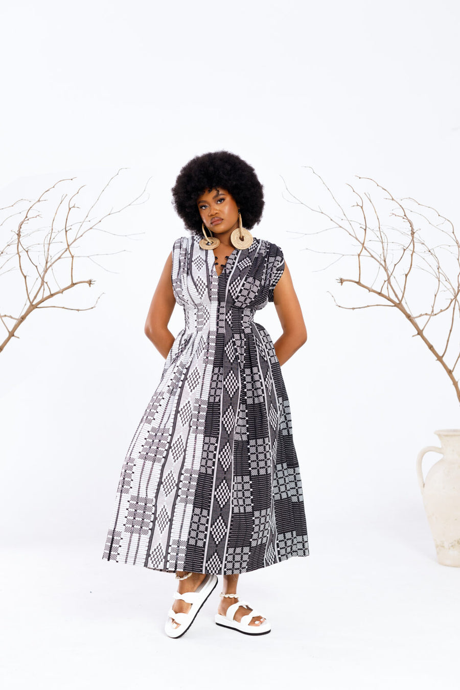 Atuche Zaram detachable dress with ruched shoulders and waist-gathered stitch details