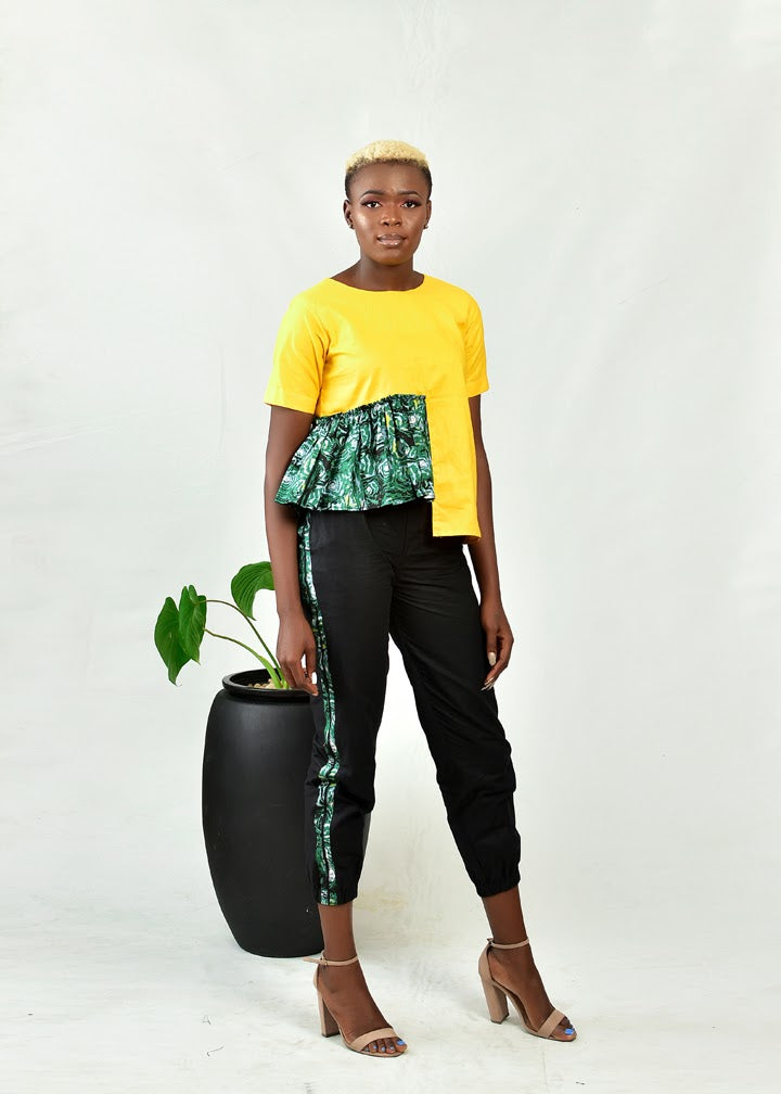 Aimas Adowa top with print gathered Assymetric detail