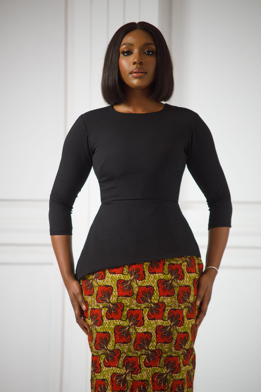 Erilyn Dora back zip dress with an Ankara skirt