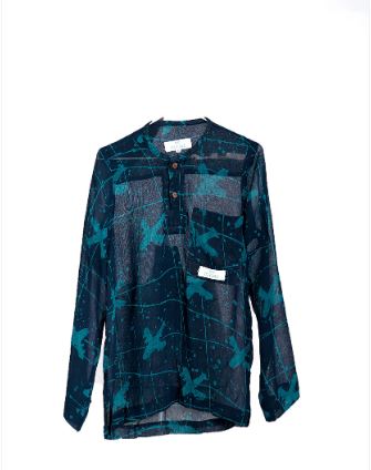 Bloke Airplane batik shirt with Mao collar, collar and coconut shell buttons