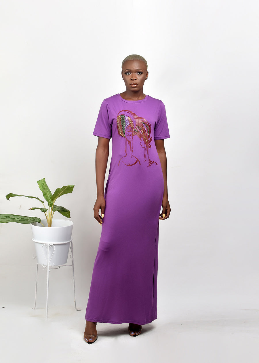 Aimas Namke maxi t-shirt dress with beaded Gele woman image