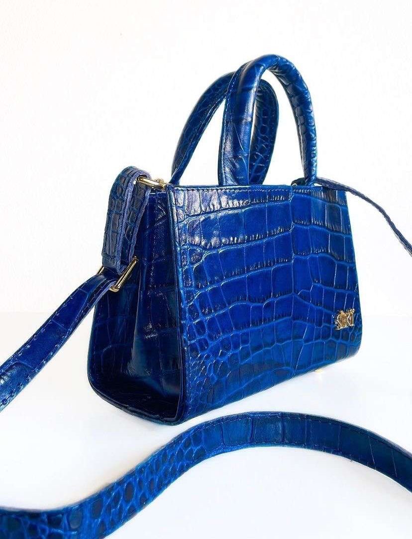 Seki Mini Tote Blue leather bag with adjustable long strap