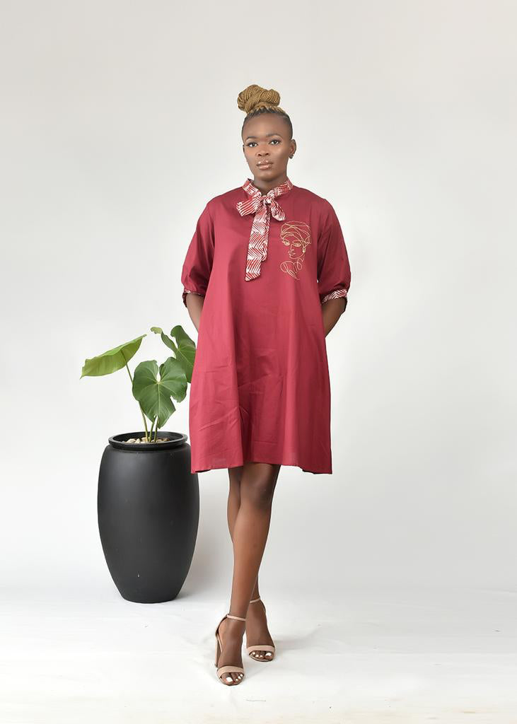 Aimas Bikutsi shirt dress with Adire tie detail and line-gentle woman image