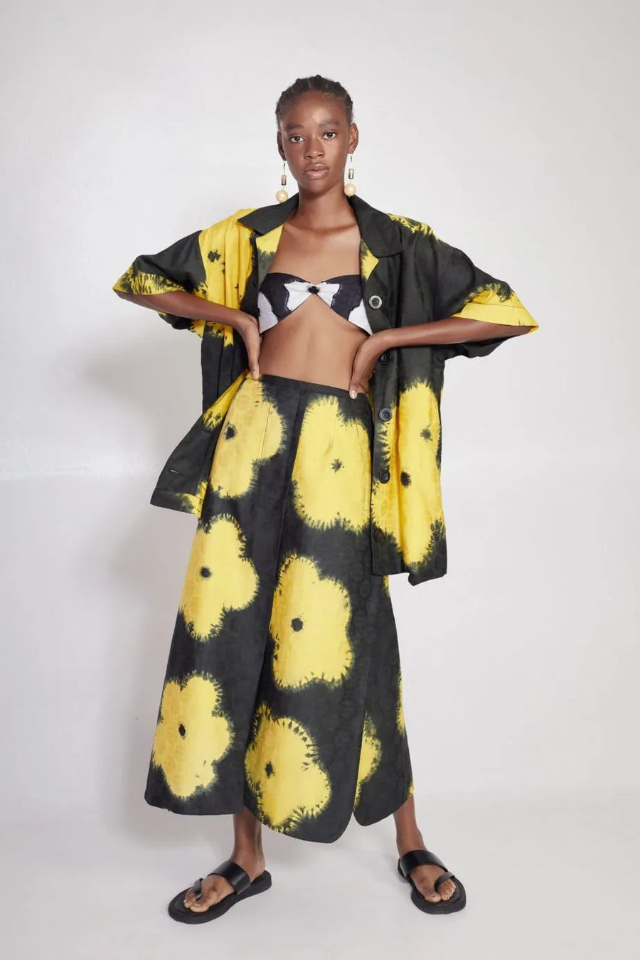 Abiola Olusola Black and yellow hand-dyed floral print Fure Skirt
