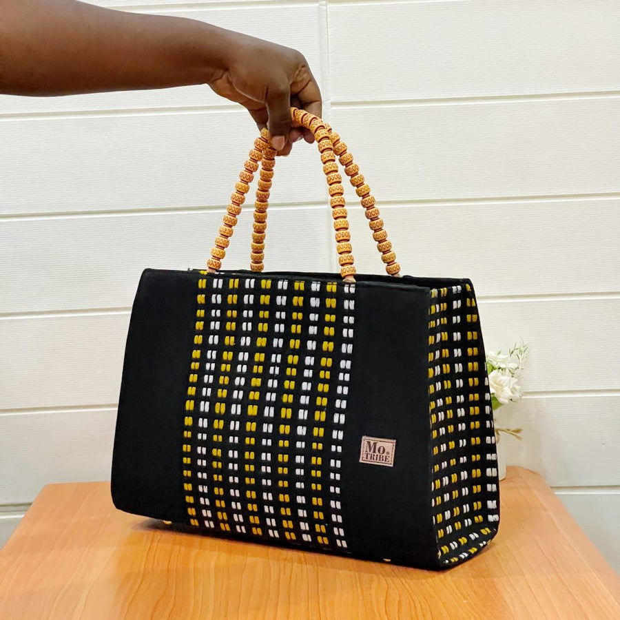 Verlon Bags with Hand weaved fabric Fugu, Top Zipper closure, and inner side pocket