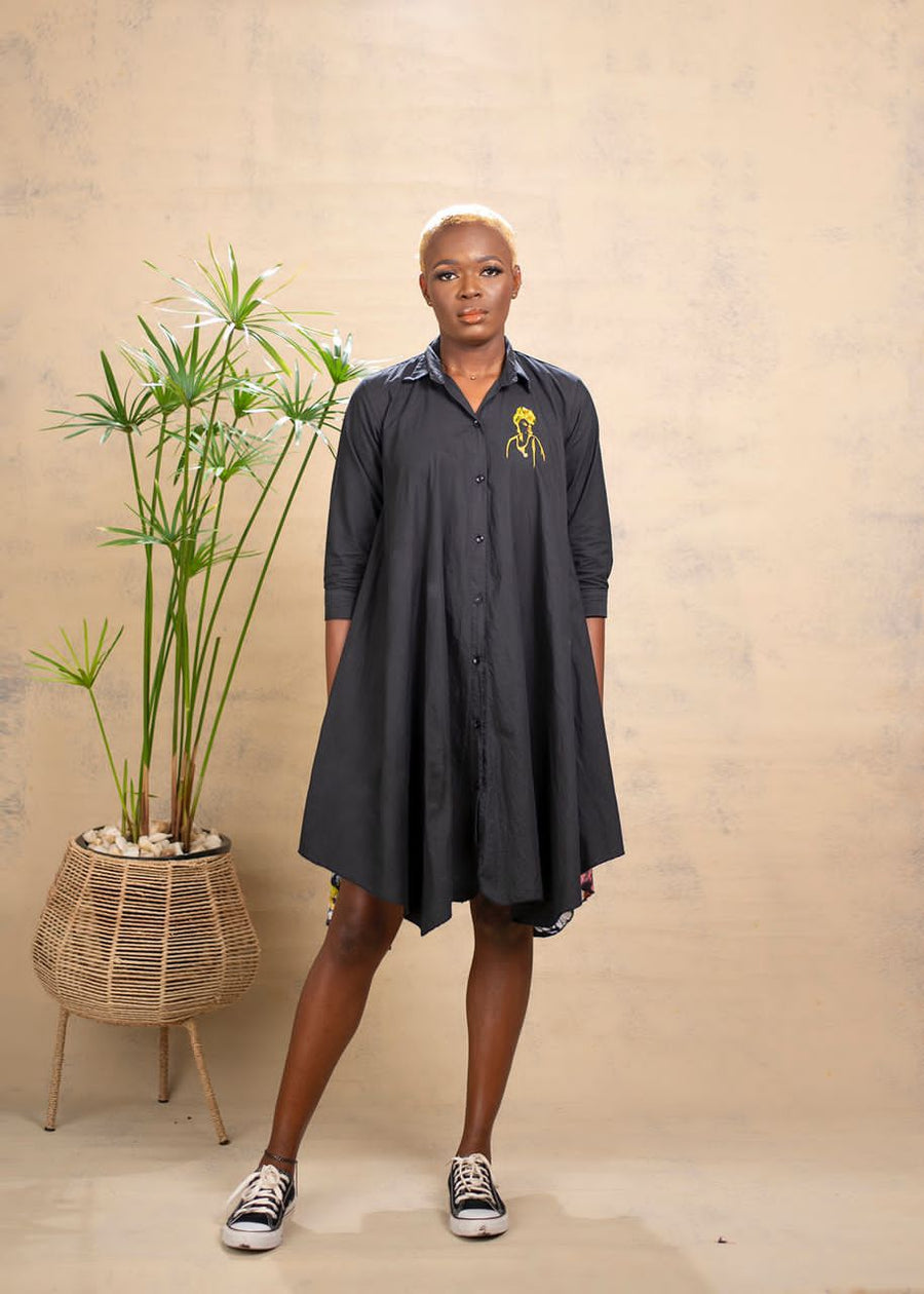Cotton Shirt Dress with Adire Back Detail
