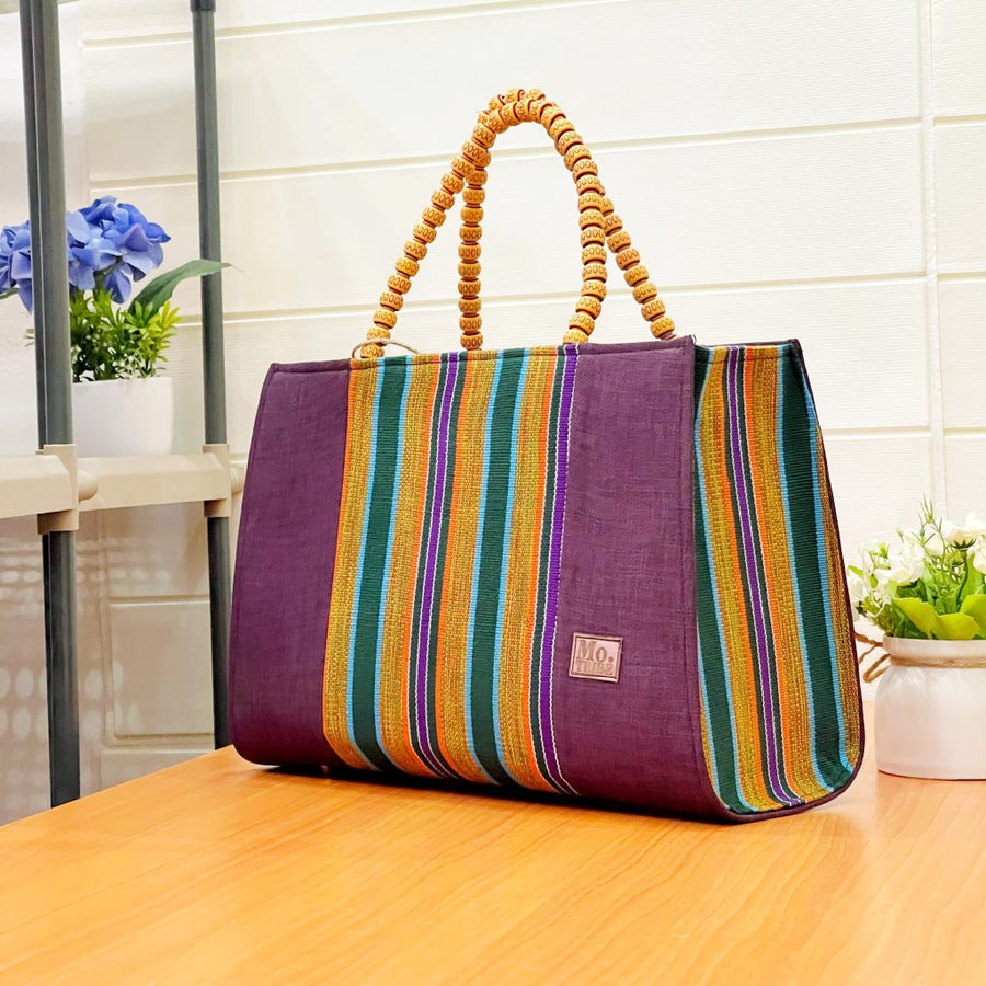 Verlon Bags with Hand weaved fabric Fugu, Top Zipper closure, and inner side pocket