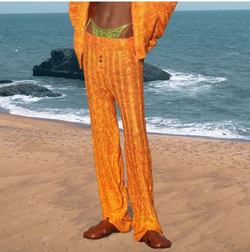 Bloke Orange Marl Knit Trousers with coconut shell buttons