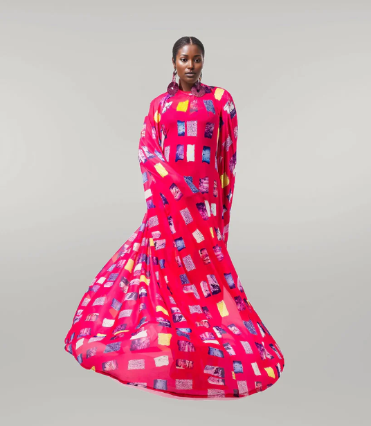 Yeside Laguda Eko mesh dress with cape beaded with handmade craft
