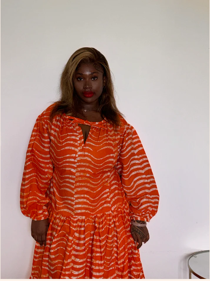 Oya Abeo Orange Full length Tiered Dress with wavy print