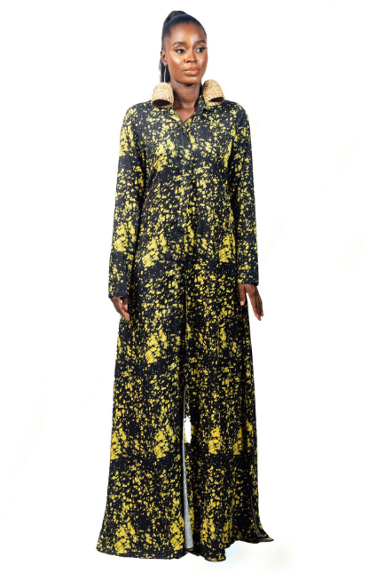 Yeside Laguda Bida yellow cracking long shirt Dress