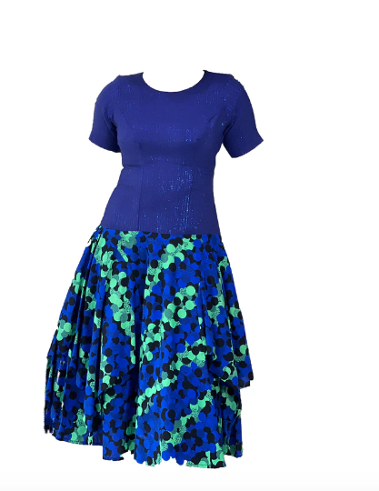 Yeside Laguda Halima Dress, a daring combination of aso oke and Ankara fabrics