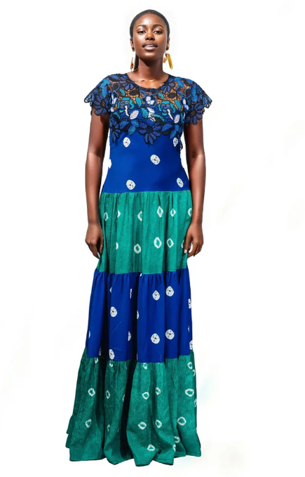 Yeside Laguda Odioma Layered short-sleeves Dress with stunning two-tone colors