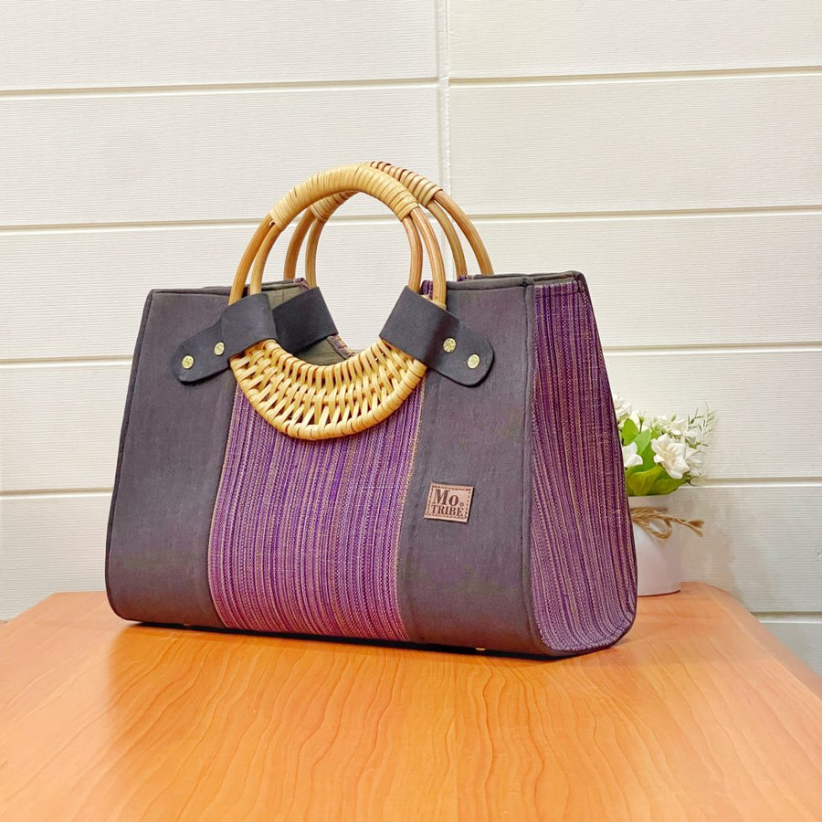 Nasika Batakari Bag Made with Handwoven fabric Fugu, Top Zipper closure, and inner side pocket