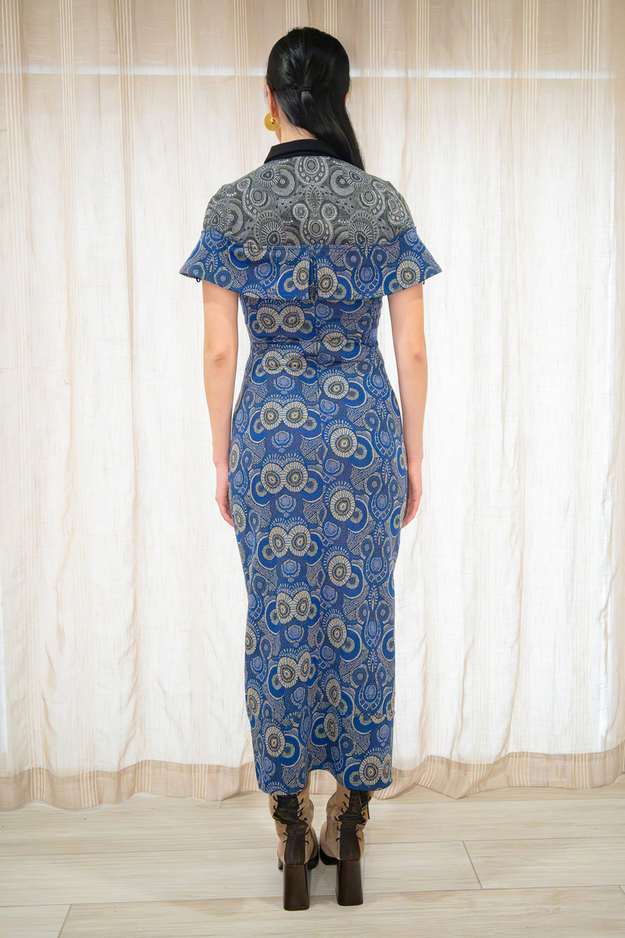 Kahindo Blue Luanda Dress with jacquard fabric