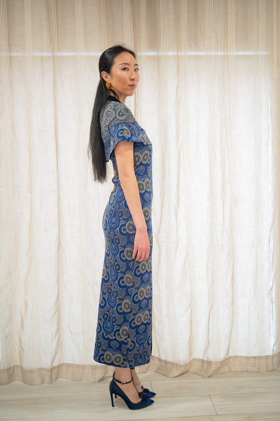 Kahindo Blue Luanda Dress with jacquard fabric