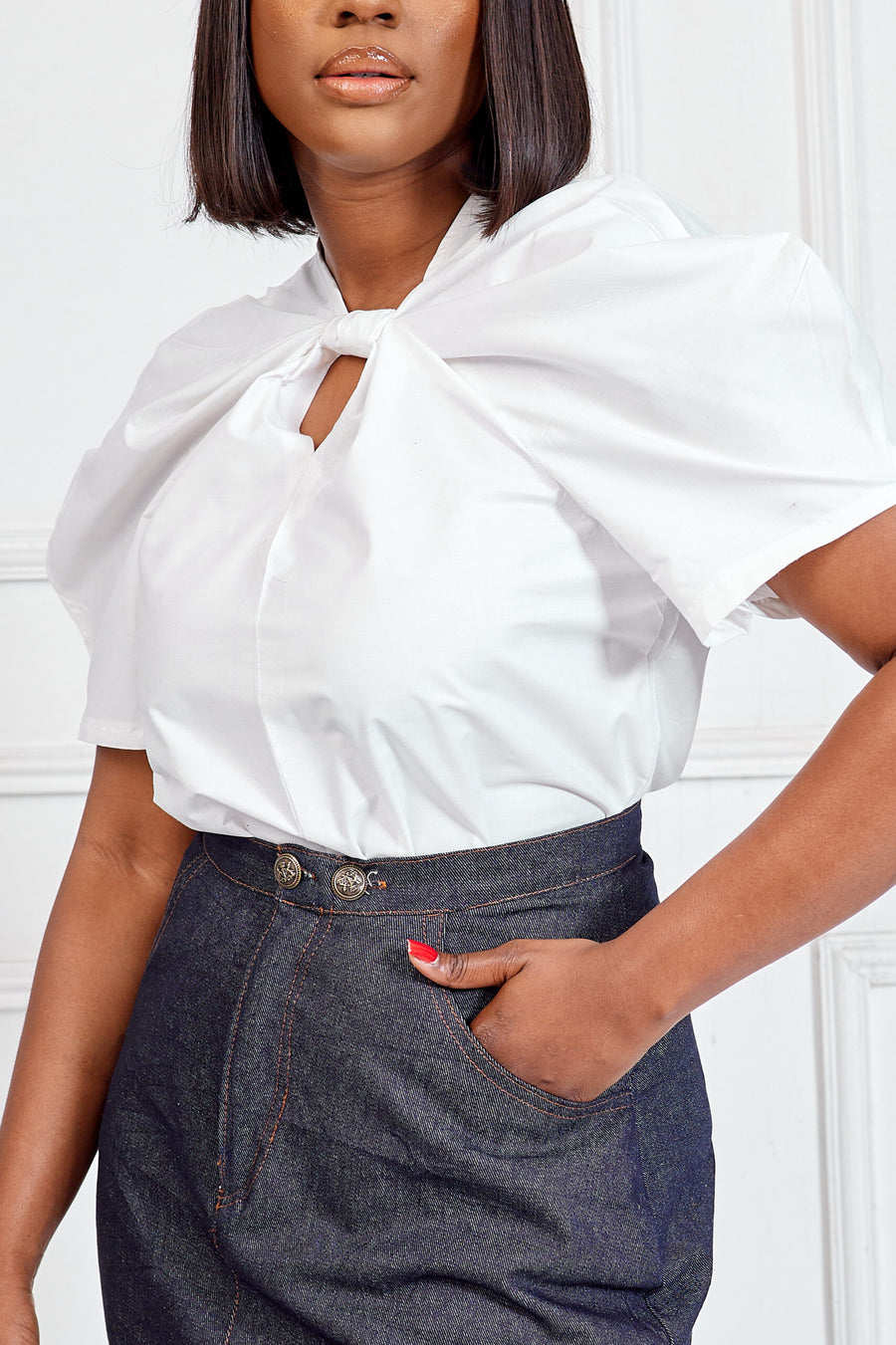 Erilyn Bow blouse with a knotted detail at the neck