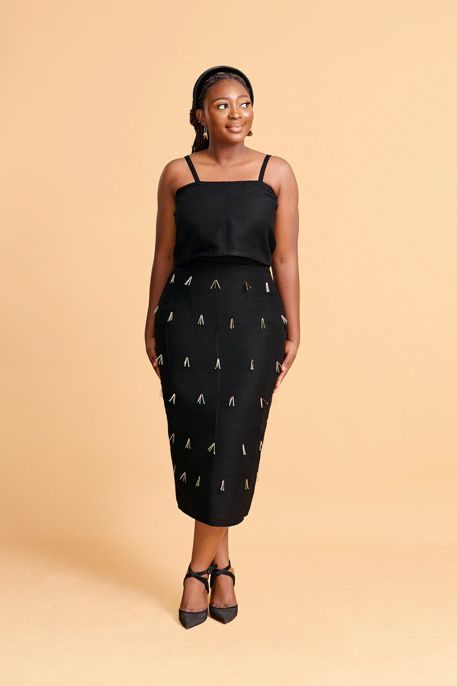 Erilyn Toni Aso-Oke skirt with back zip fastening