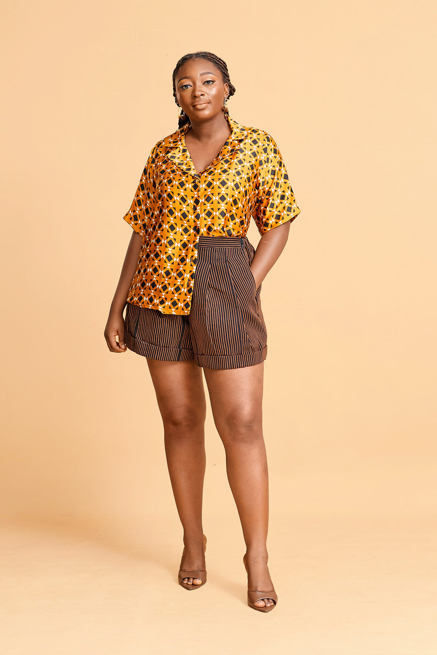 Erilyn Bali Aso-Oke shorts with side zip fastening