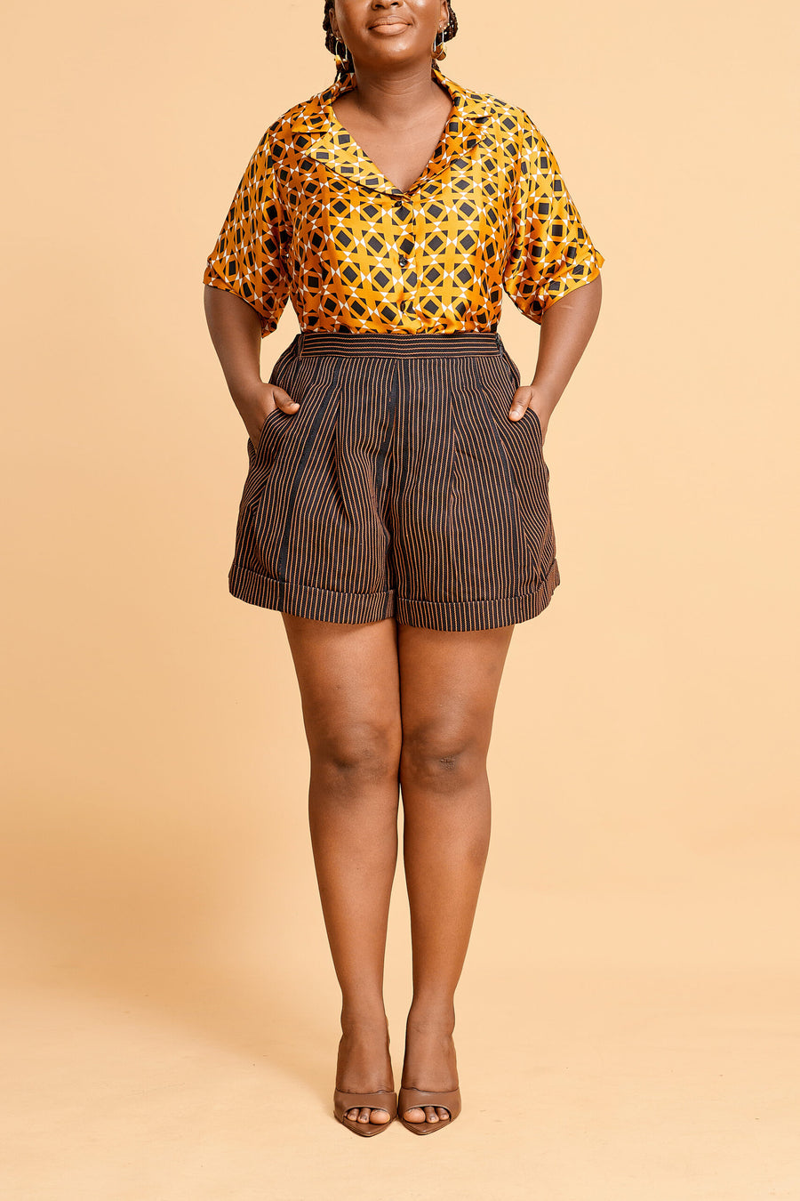 Erilyn Bali Aso-Oke shorts with side zip fastening