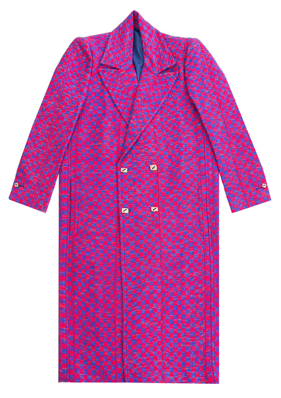 The Ella I blue and pink long and breasted Coat