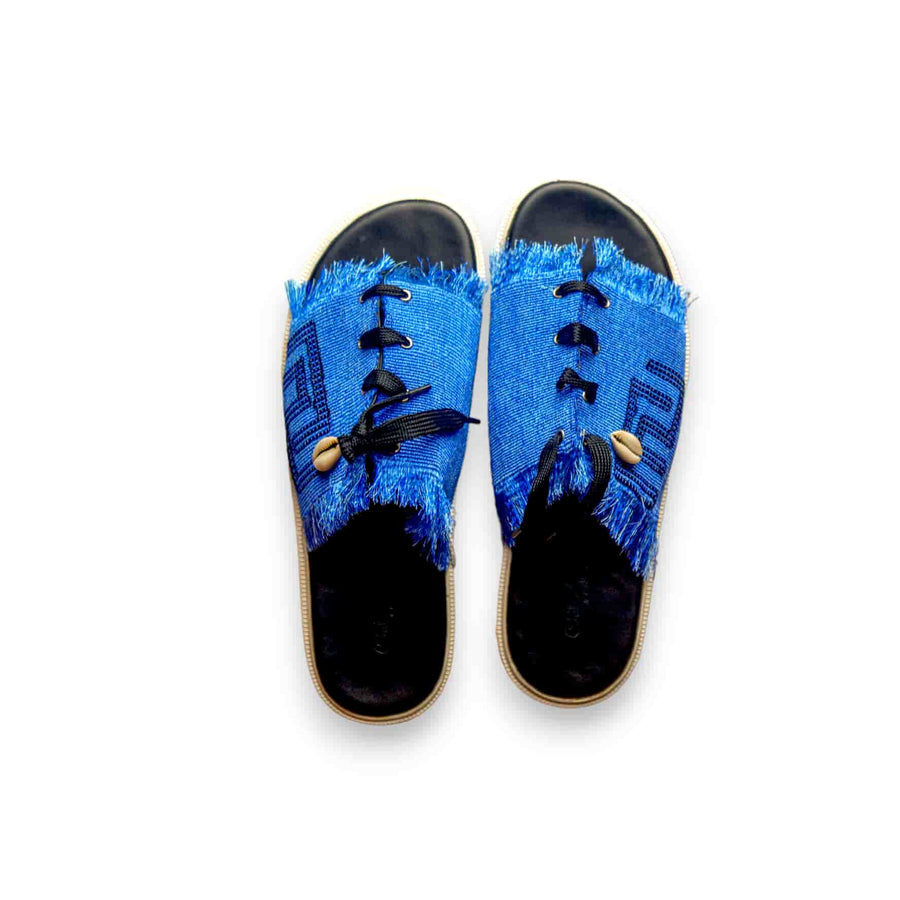 Cute-Saint Awo Slides with lacing and cowrie details