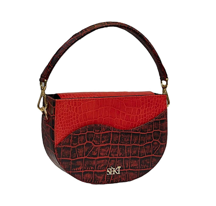 Seki CIA Two-toned croc-embossed leather bag with two detachable handles