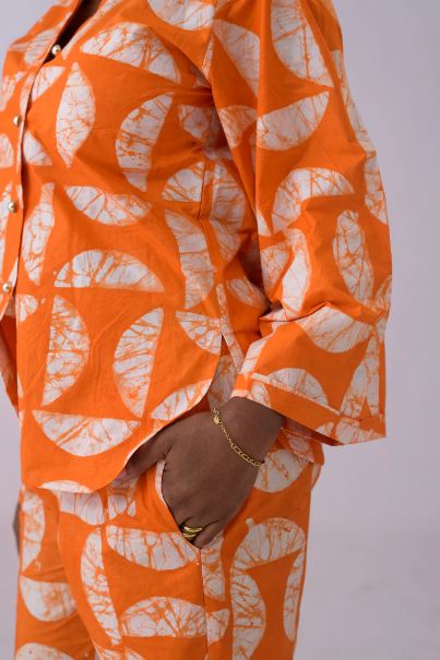 Oya Abeo Orangina Shirt with Hand-stamped batik prints