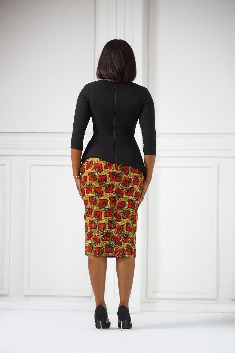 Erilyn Dora back zip dress with an Ankara skirt