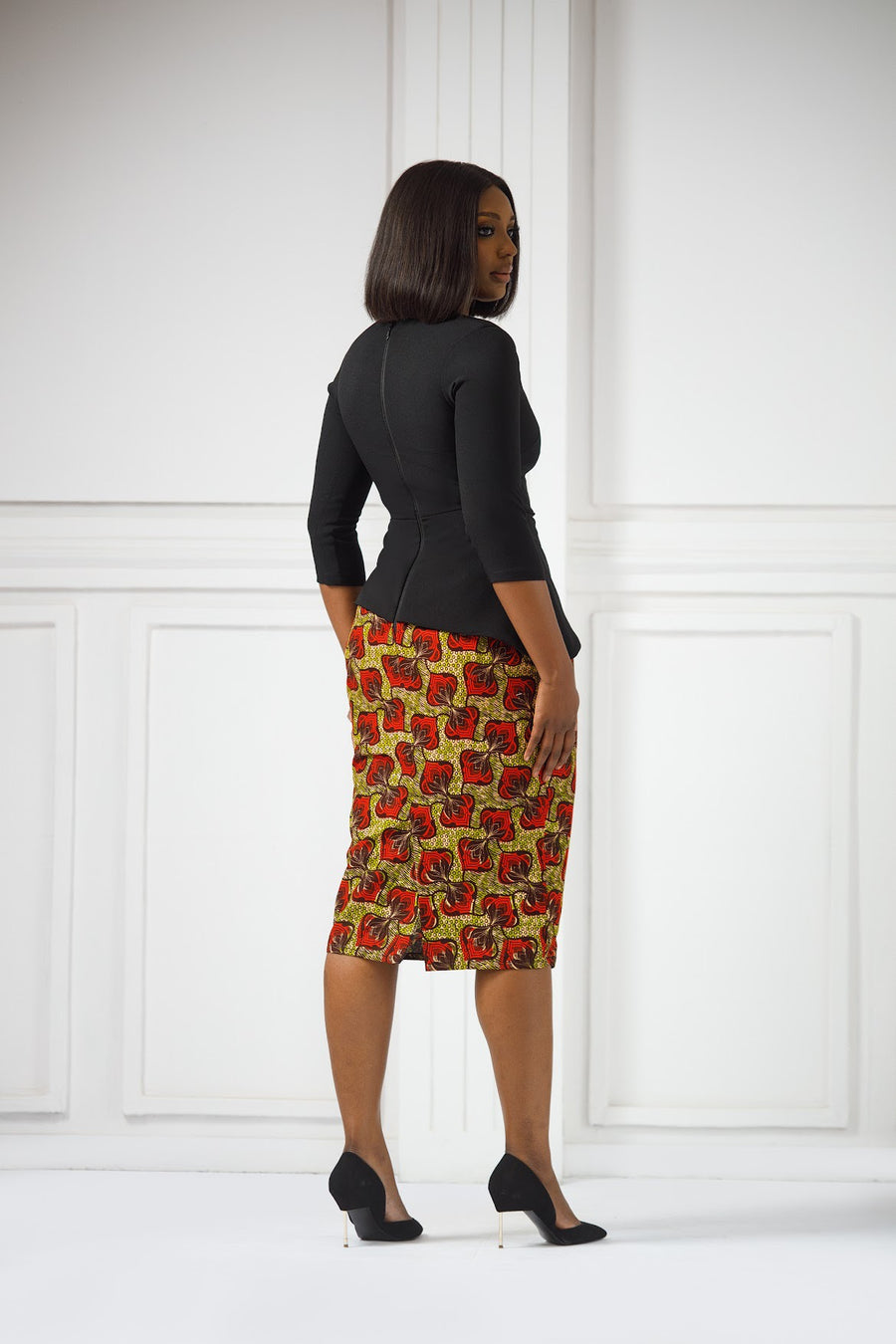 Erilyn Dora back zip dress with an Ankara skirt