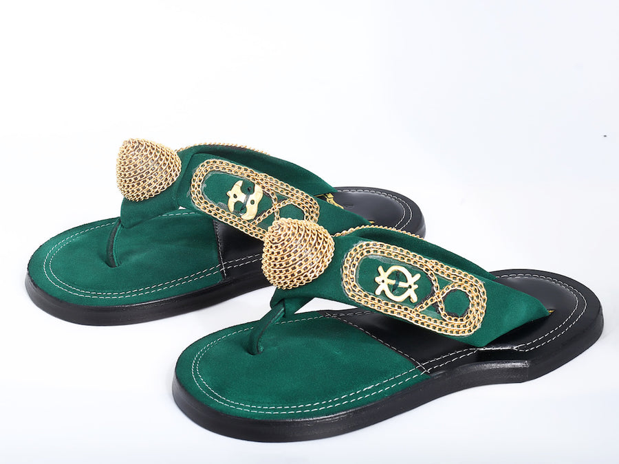 The Akan Gold Ornament Open Slippers