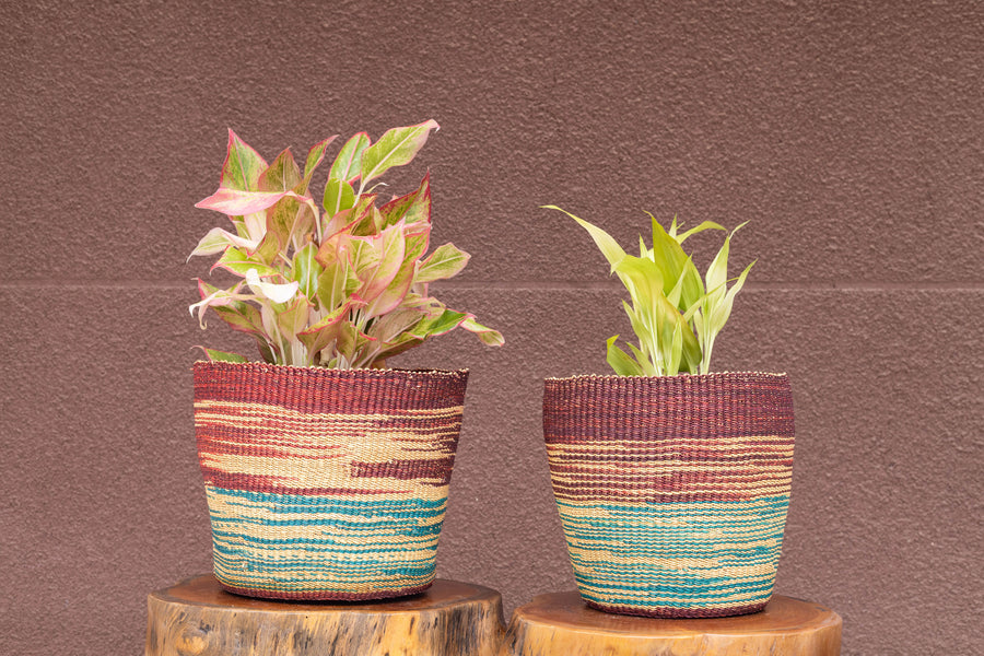 Handwoven Colourful African Flower Bowl and Storage Basket - Set of 2