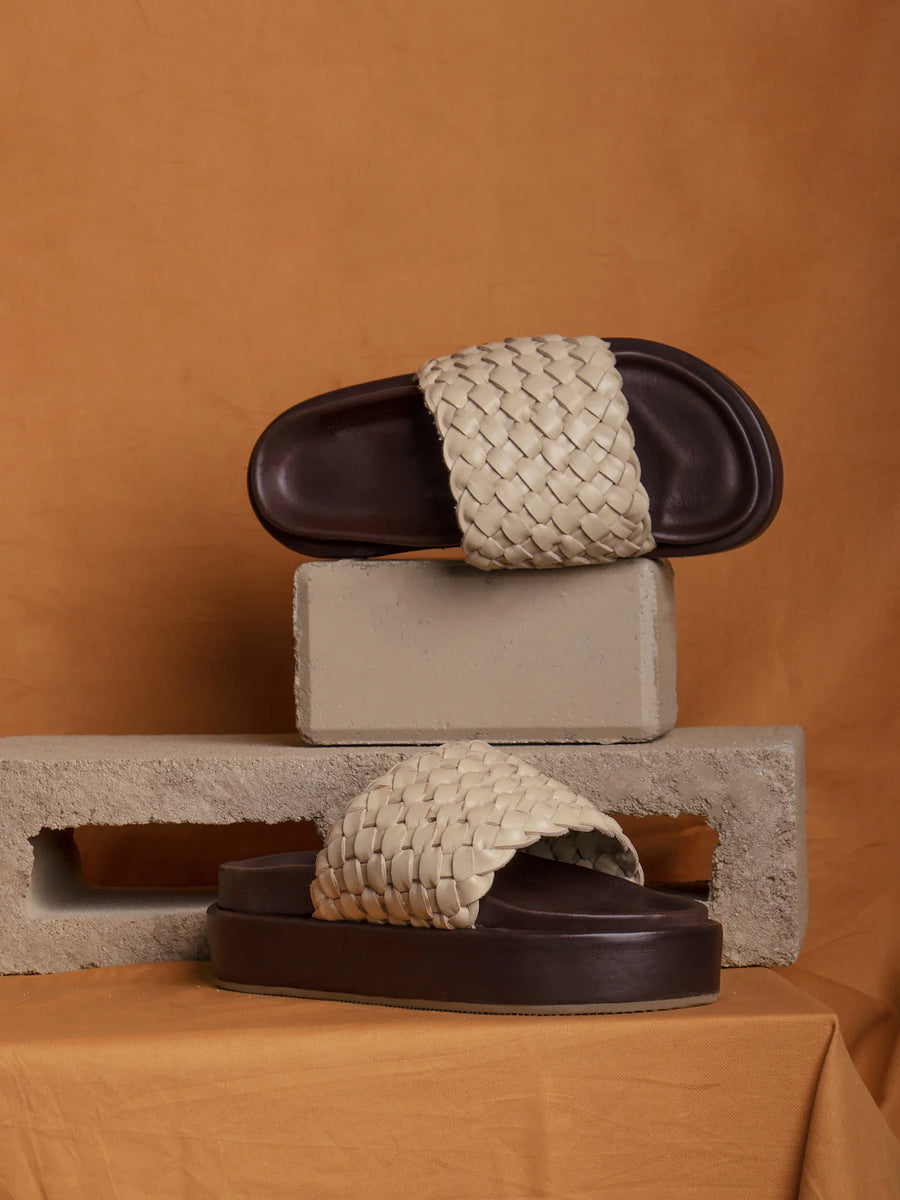 Maliko's Woven Slippers with Leather Upper, Leather insole, and Lining