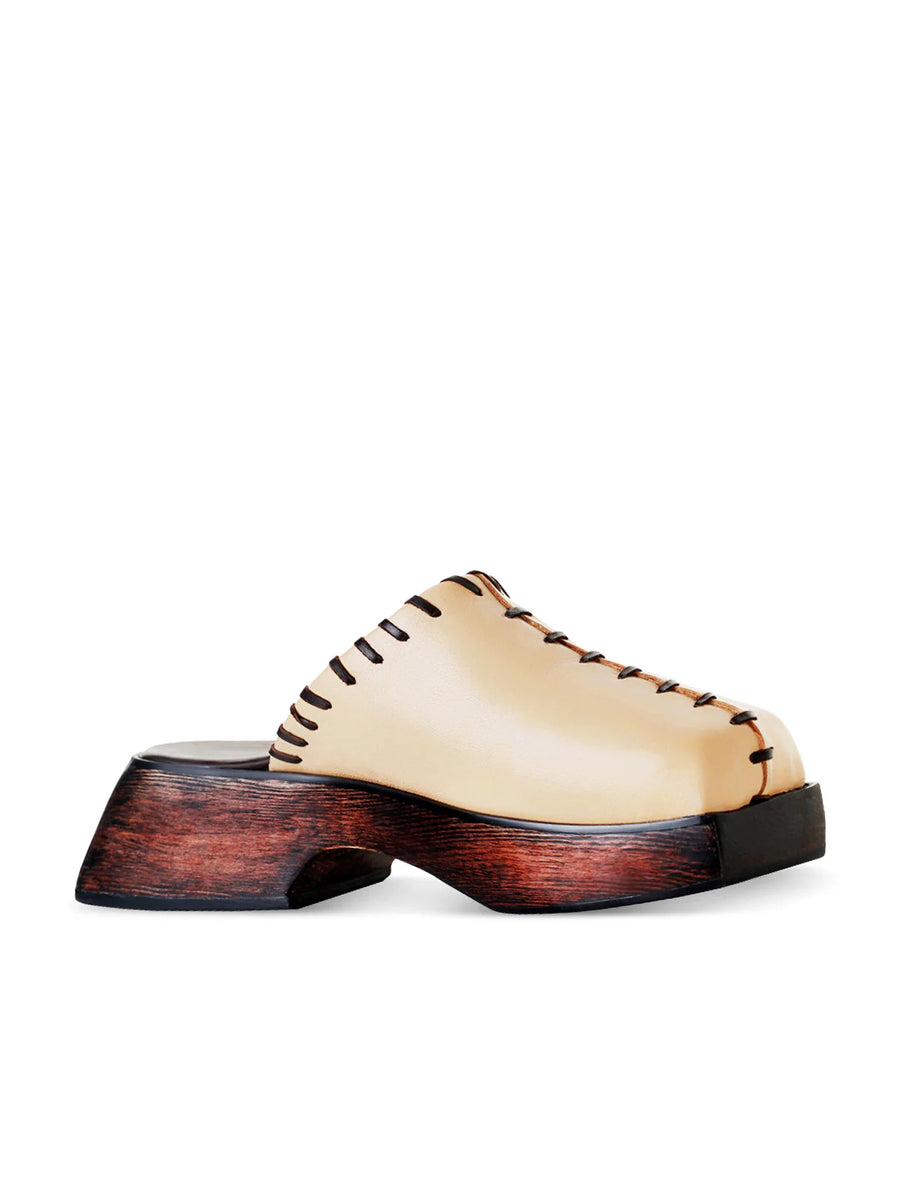 Maliko Ebele Slippers with Leather upper and lining, leather insole, and wooden heel