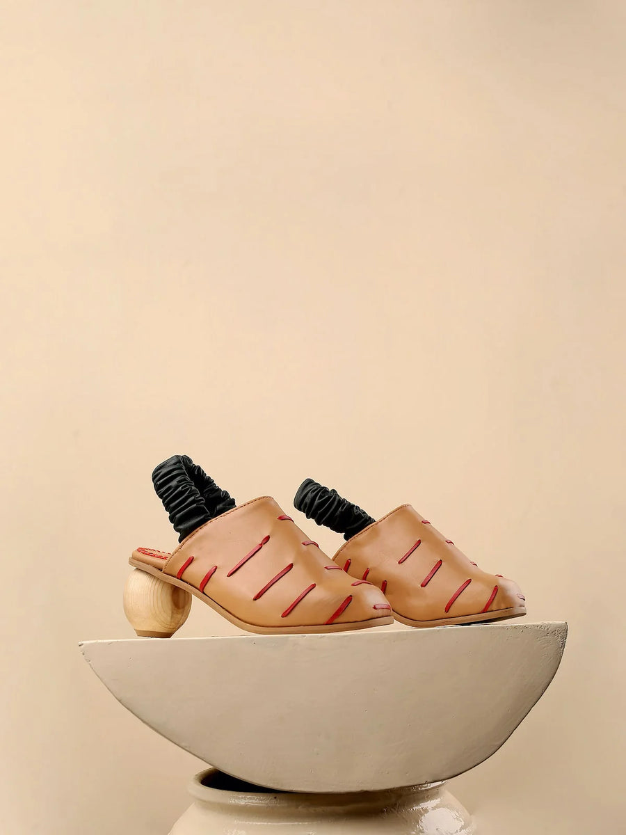 Maliko Oreva Sandals with handcrafted round wooden heel and Leather upper