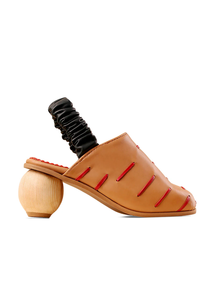 Maliko Oreva Sandals with handcrafted round wooden heel and Leather upper