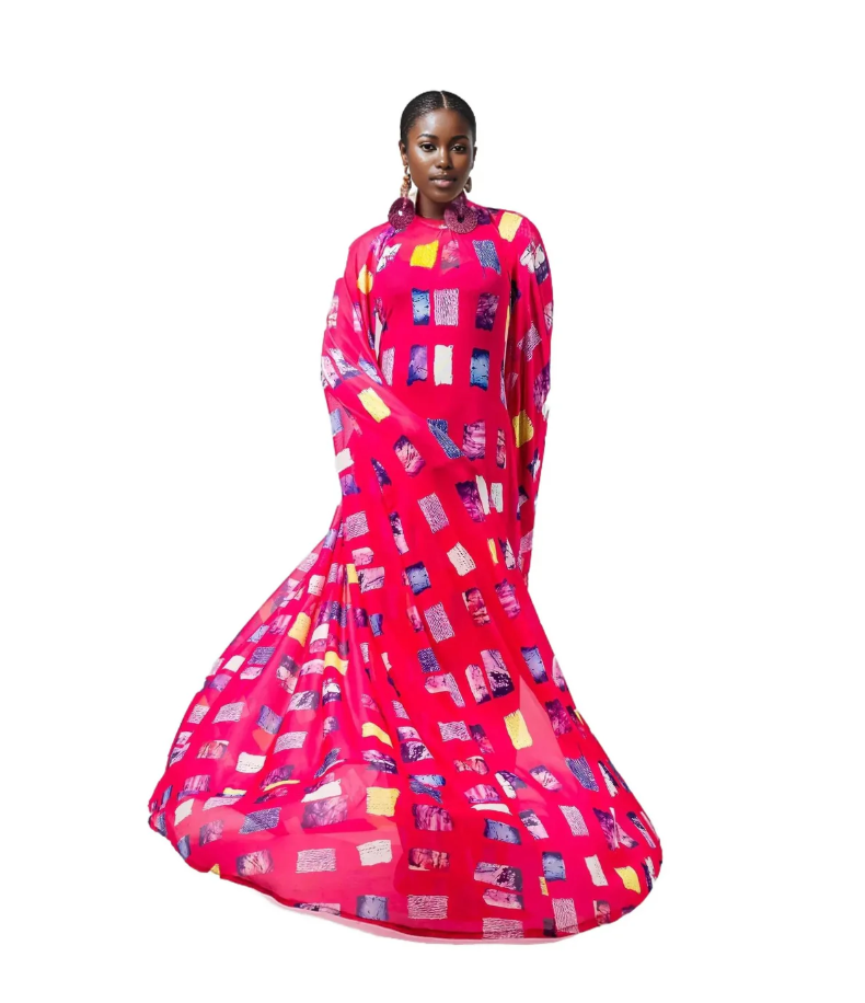 Yeside Laguda Eko mesh dress with cape beaded with handmade craft