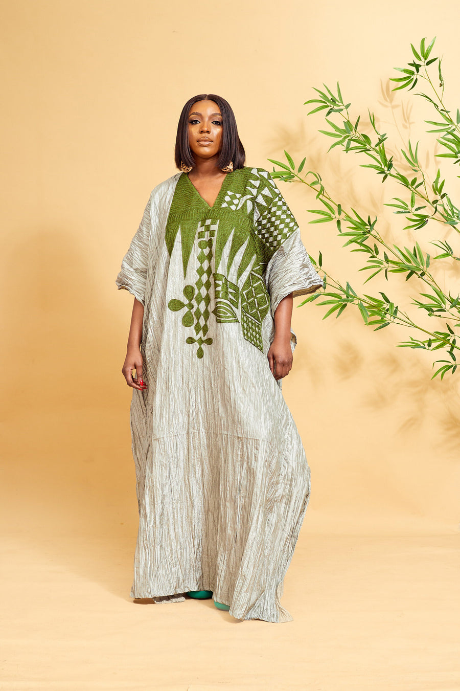 Erilyn Alake Agbada dress with a crinkle effect and intricate embroidery