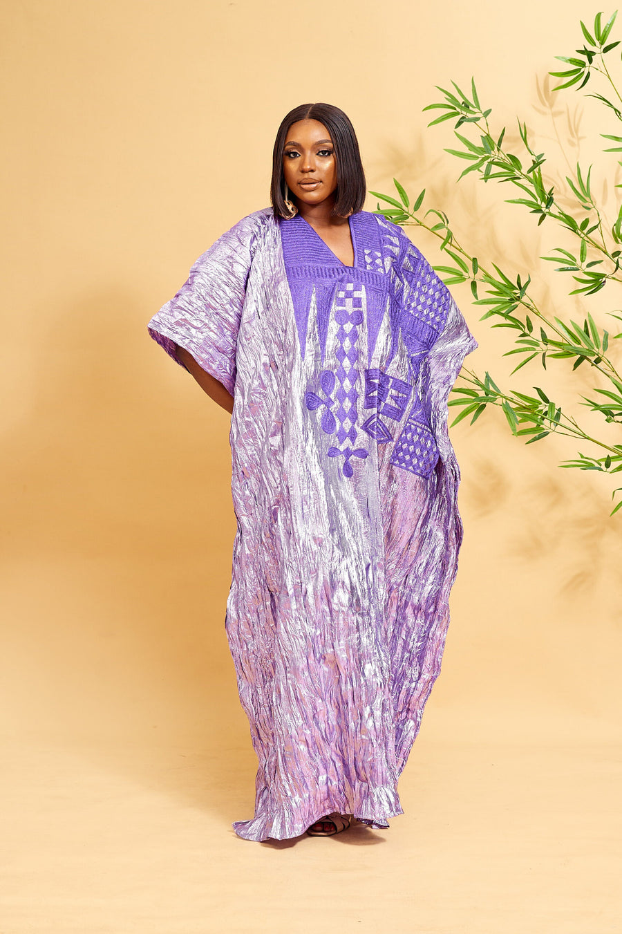 Erilyn Alake Agbada dress with a crinkle effect and intricate embroidery