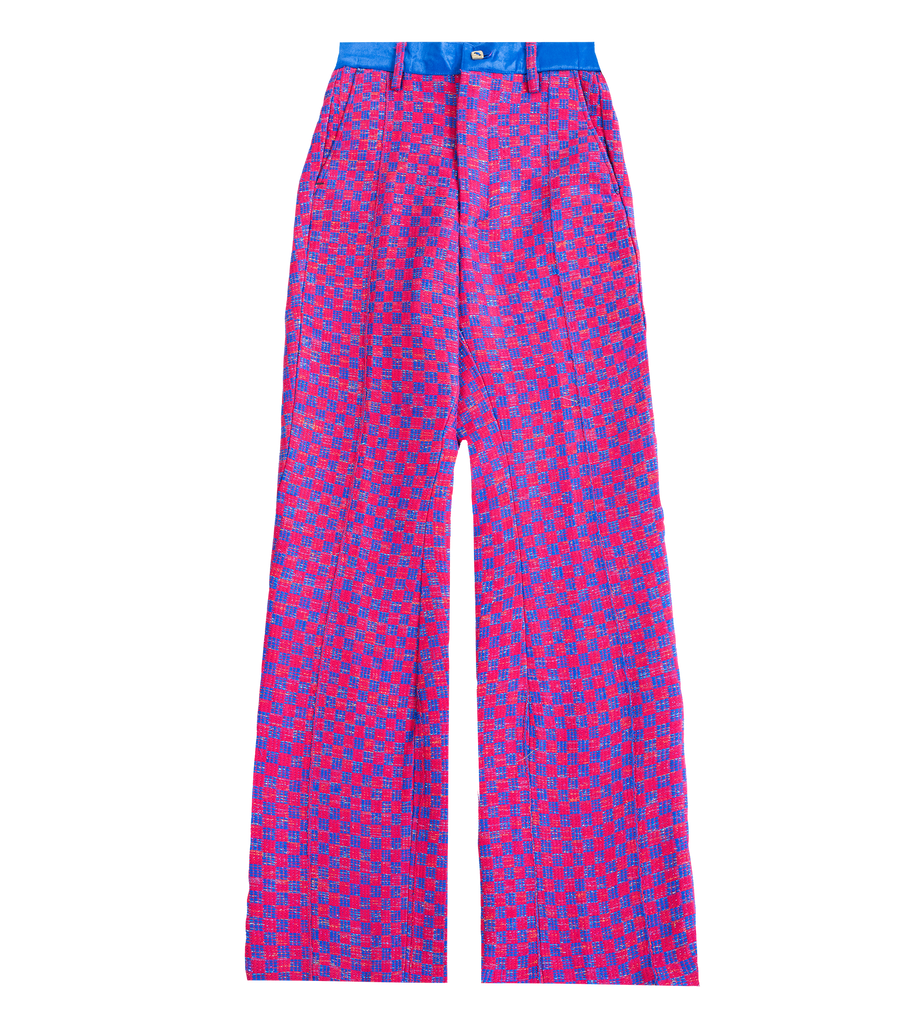 The Tsisti I royal blue and pink high-waisted pants with a duchess satin belt