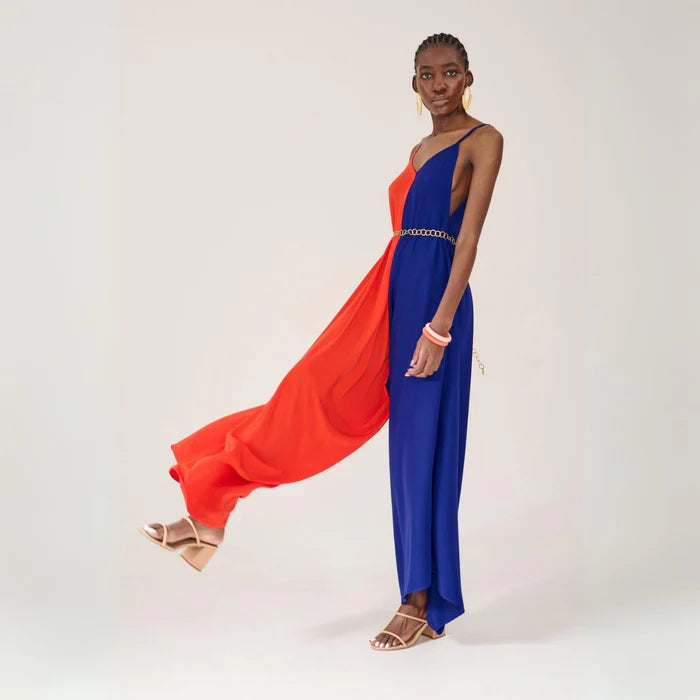 Kahindo Longstreet Color Block Jumpsuit with spaghetti straps and side pockets