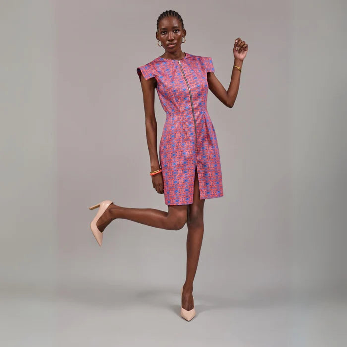 Kahindo Rand Tunic Dress with pockets and two-way gold zip