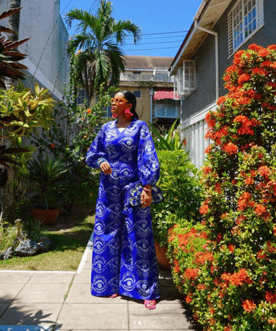 Kahindo Bahari Print Jumpsuit with Balloon sleeves and flare pants